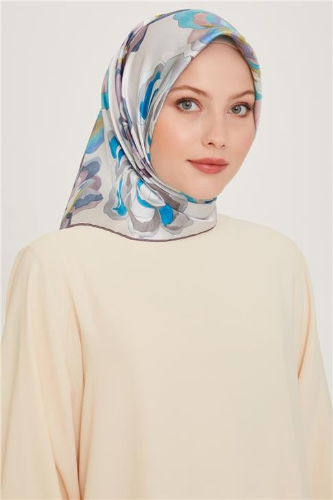 Armine Çiçek Desenli Sura Saf İpek Eşarp 9234D 01 25