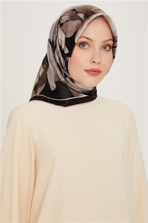 Armine Çiçek Desenli Sura Saf İpek Eşarp 9205D 84 34