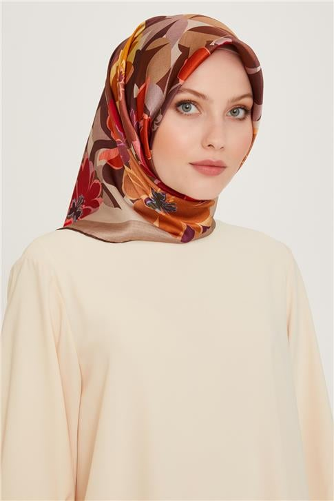 Armine Çiçek Desenli Sura Saf İpek Eşarp 9238D 80