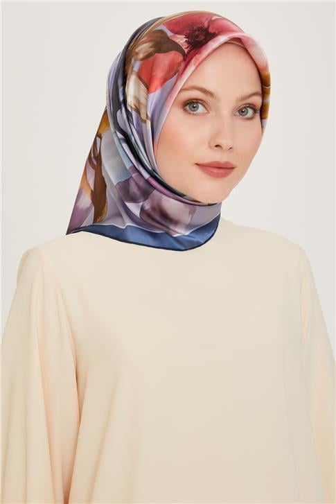 Armine Çiçek Desenli Sura Saf İpek Eşarp 9205D 84 36