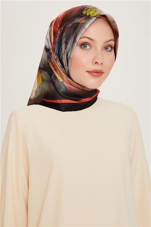 Armine Çiçek Desenli Sura Saf İpek Eşarp 9211D 34 83