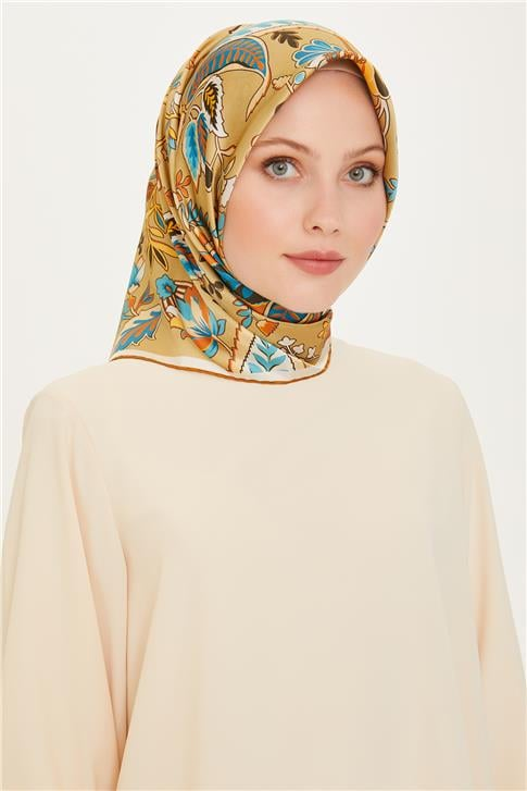 Armine Çiçek Desenli Sura Saf İpek Eşarp 9227D 53 37