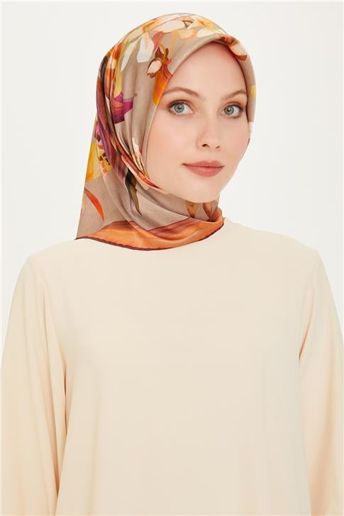 Armine Çiçek Desenli Sura Saf İpek Eşarp 9215D 81 81