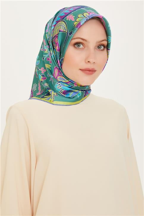 Armine Çiçek Desenli Sura Saf İpek Eşarp 9227D 53 84