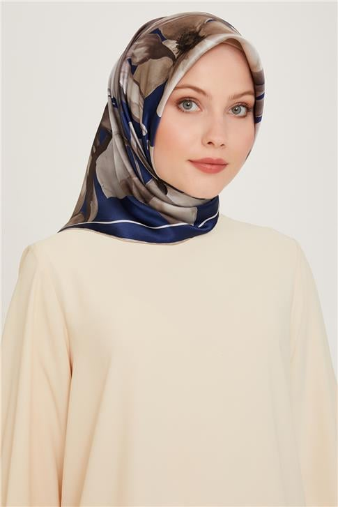 Armine Çiçek Desenli Sura Saf İpek Eşarp 9205D 84 31