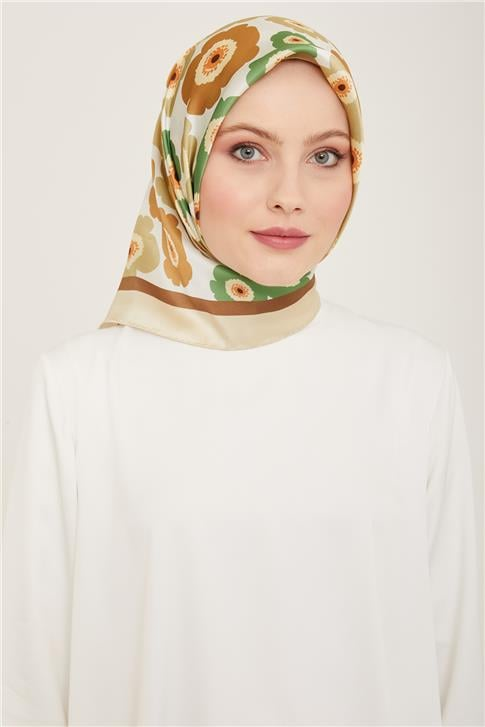 Armine Çiçek Desenli Twill İpek Eşarp 24Ya9106 54 35