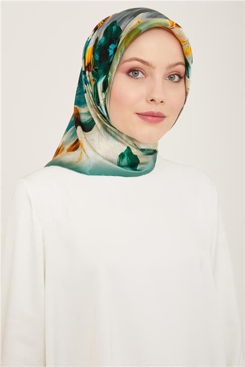 Armine Çiçek Desenli Twill İpek Eşarp 24Ya9133 36 54