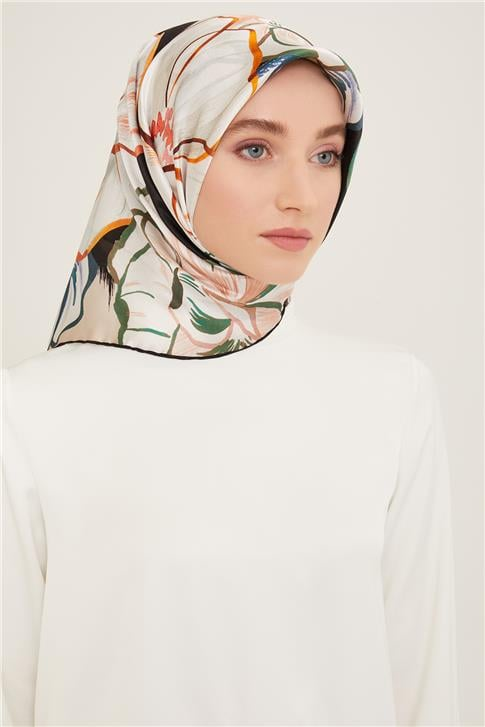 Armine Çiçek Desenli Twill İpek Eşarp 24Ya9110 5 80