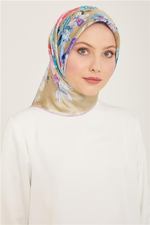 Armine Çiçek Desenli Twill İpek Eşarp 24Ya9127 51 54