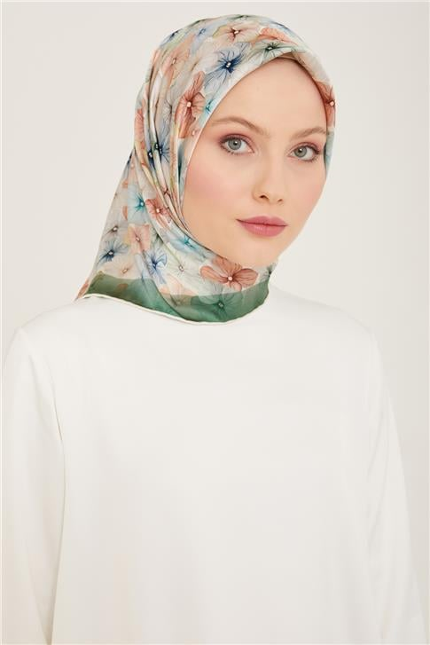 Armine Çiçek Desenli Twill İpek Eşarp 24Ya9108 83 84