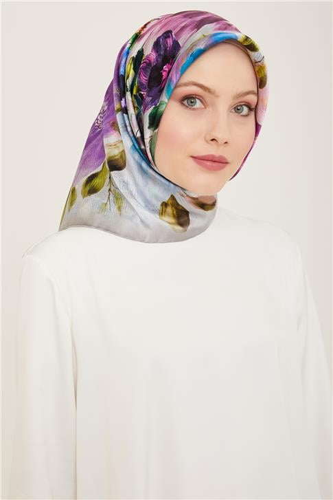 Armine Çiçek Desenli Twill İpek Eşarp 24Ya9133 36 33