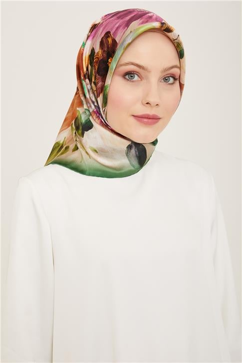 Armine Çiçek Desenli Twill İpek Eşarp 24Ya9133 36 03
