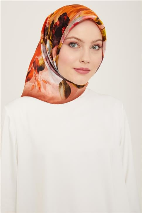 Armine Çiçek Desenli Twill İpek Eşarp 24Ya9133 36 50