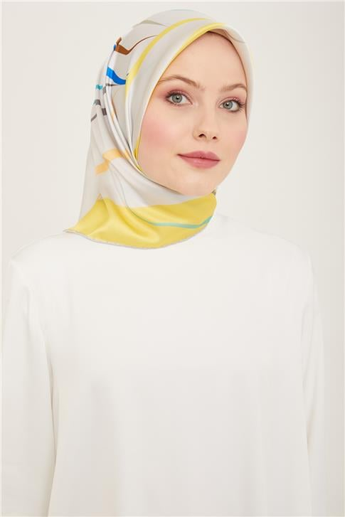 Armine Çiçek Desenli Twill İpek Eşarp 24Ya9115 31 84
