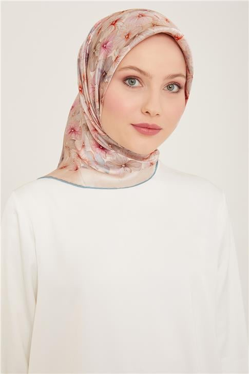 Armine Çiçek Desenli Twill İpek Eşarp 24Ya9108 83 25