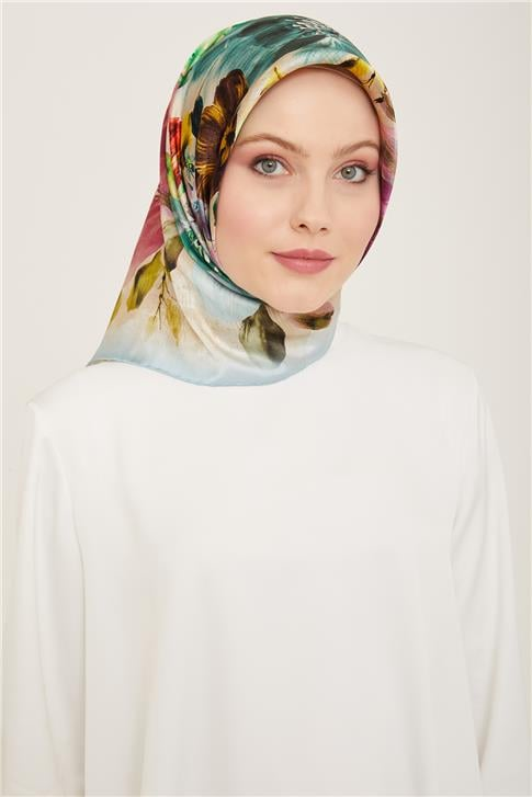 Armine Çiçek Desenli Twill İpek Eşarp 24Ya9133 36 34