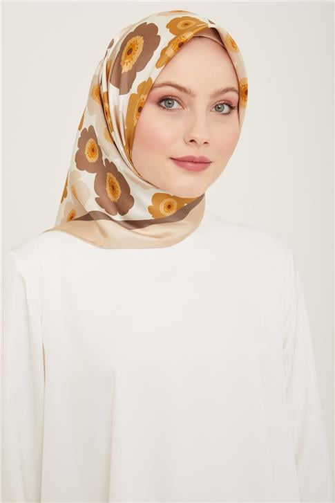 Armine Çiçek Desenli Twill İpek Eşarp 24Ya9106 54 31