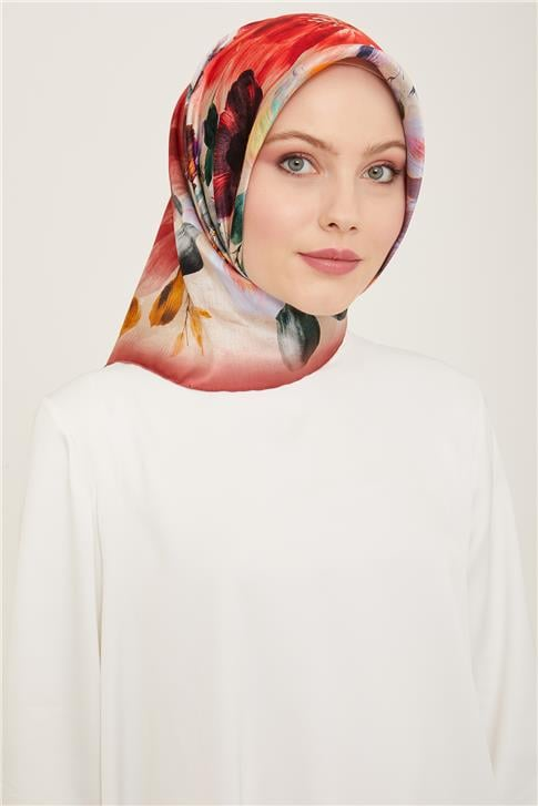 Armine Çiçek Desenli Twill İpek Eşarp 24Ya9133 36 01
