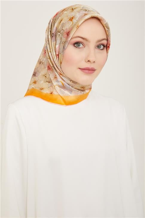 Armine Çiçek Desenli Twill İpek Eşarp 24Ya9108 83 22