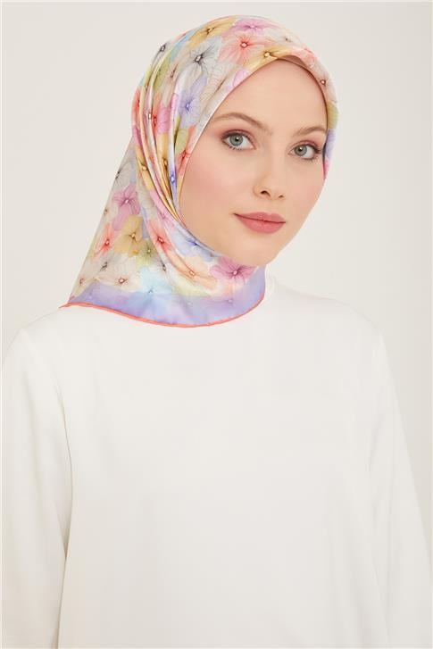 Armine Çiçek Desenli Twill İpek Eşarp 24Ya9108 83 52