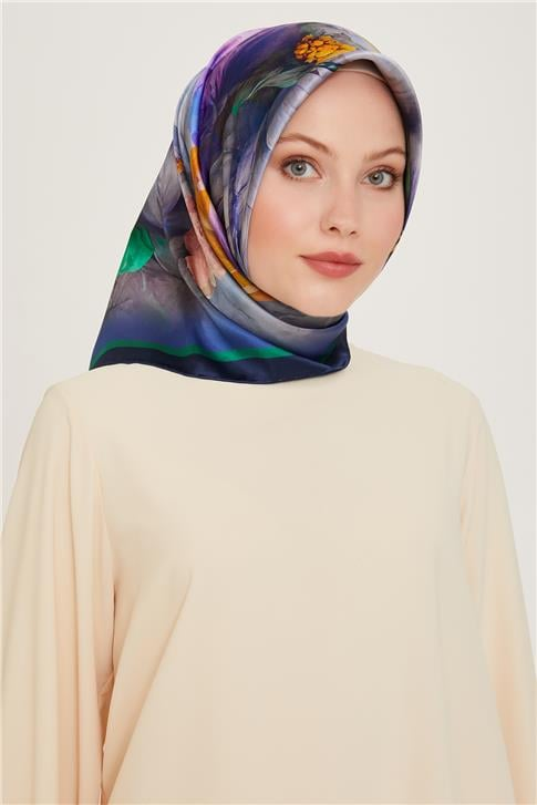 Armine Çiçek Desenli Twill Saf İpek Eşarp 9211D 80