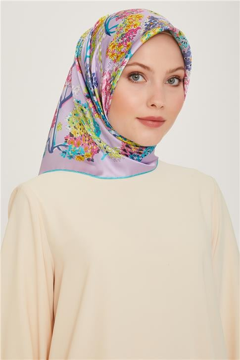 Armine Çiçek Desenli Twill Saf İpek Eşarp 9209D 51