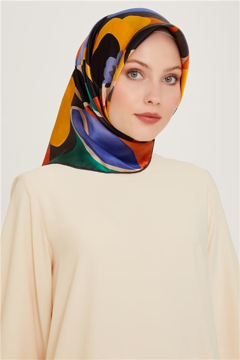 Armine Çiçek Desenli Twill Saf İpek Eşarp 9200D 84