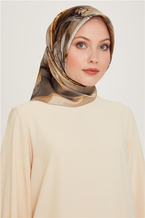 Armine Çiçek Desenli Twill Saf İpek Eşarp 9211D 03