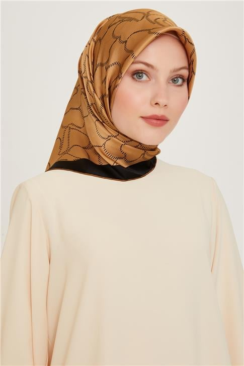 Armine Çiçek Desenli Twill Saf İpek Eşarp 9222D 01