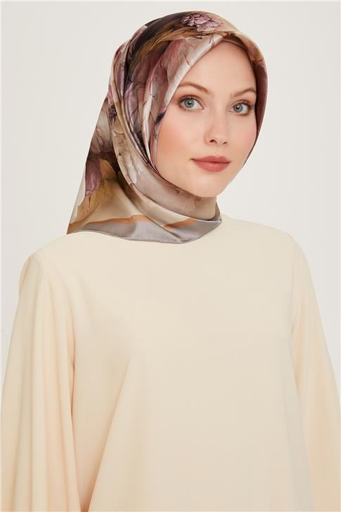 Armine Çiçek Desenli Twill Saf İpek Eşarp 9211D 35