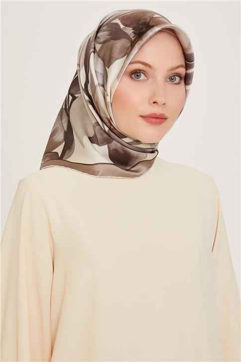 Armine Çiçek Desenli Twill Saf İpek Eşarp 9205D 33