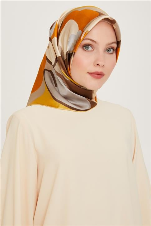 Armine Çiçek Desenli Twill Saf İpek Eşarp 9200D 34