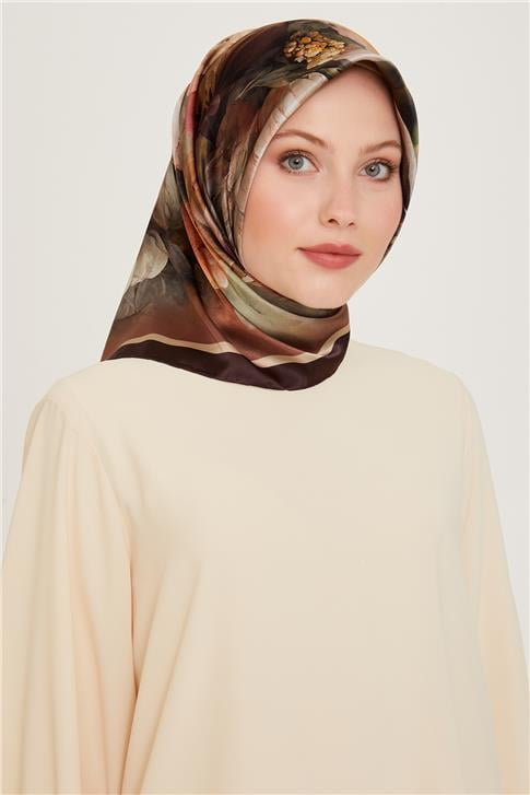Armine Çiçek Desenli Twill Saf İpek Eşarp 9211D 38