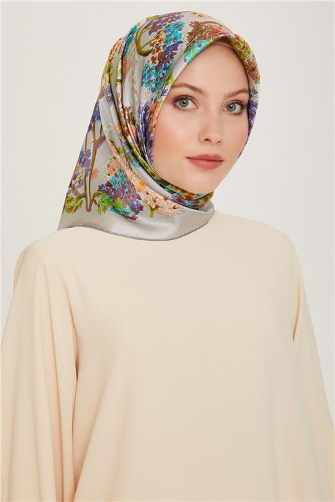 Armine Çiçek Desenli Twill Saf İpek Eşarp 9209D 36