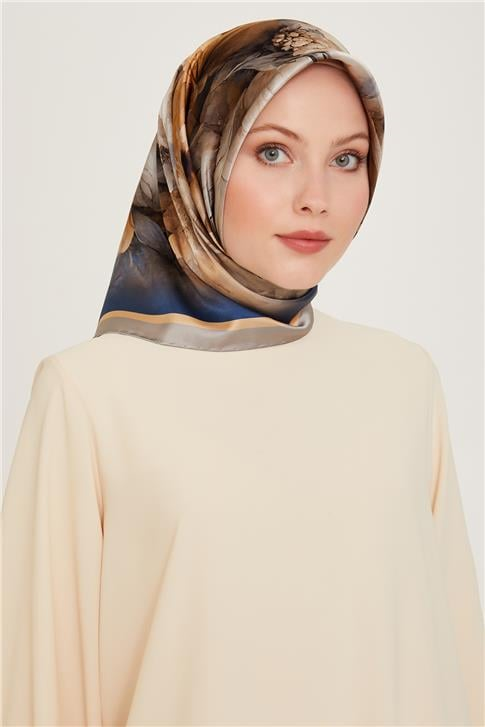 Armine Çiçek Desenli Twill Saf İpek Eşarp 9211D 01