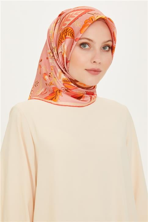 Armine Çiçek Desenli Twill Saf İpek Eşarp 9227D 05