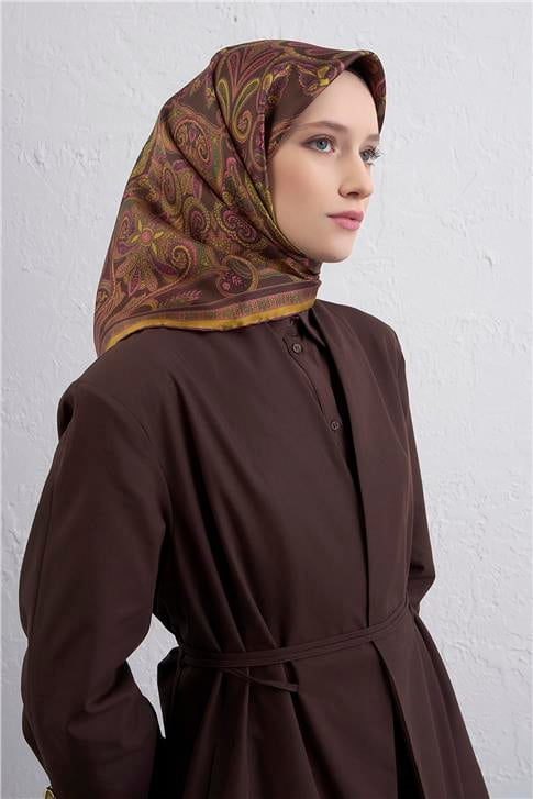 Armine Etnik Desen Saf İpek Twill Eşarp 9421D 81