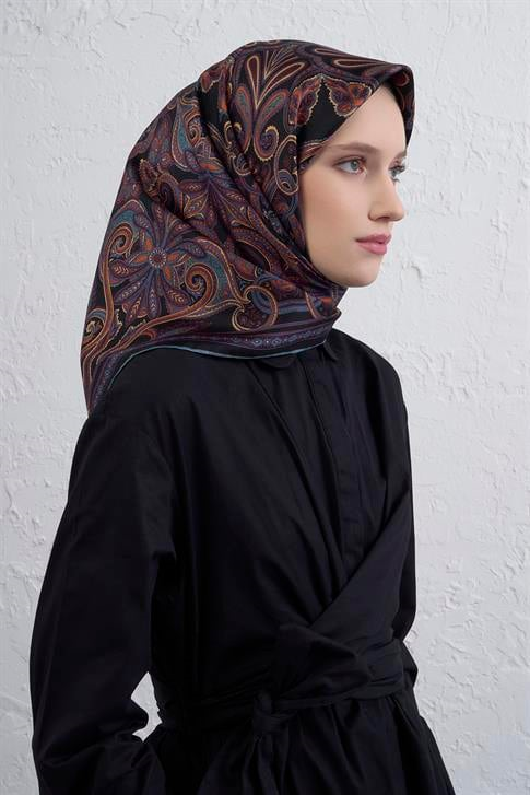 Armine Etnik Desen Saf İpek Twill Eşarp 9421D 86
