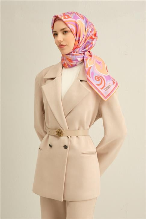 Armine Etnik Desenli Saf İpek Twill Eşarp 9323D 04