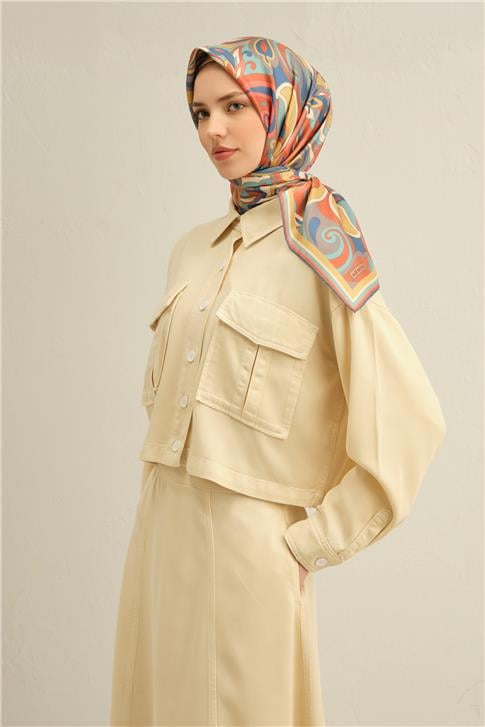Armine Etnik Desenli Saf İpek Twill Eşarp 9323D 02