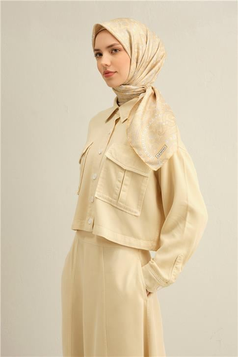 Armine Etnik Desenli Saf İpek Twill Eşarp 9304D 53