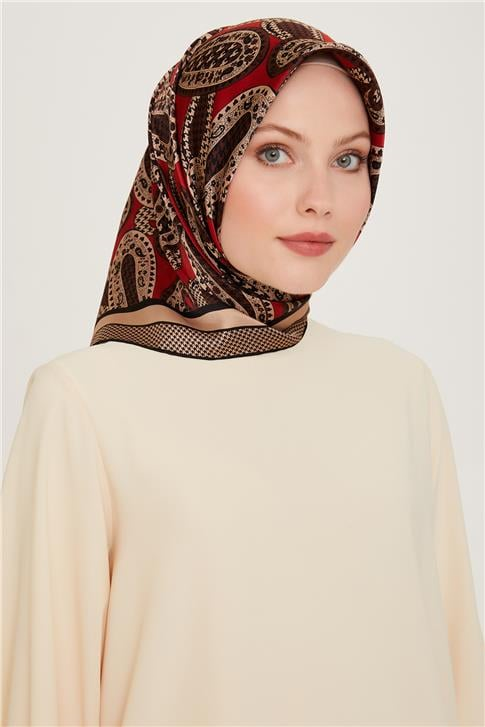 Armine Etnik Desenli Sura Saf İpek Eşarp 9208D 07
