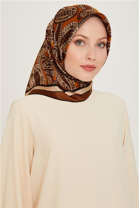Armine Etnik Desenli Twill Saf İpek Eşarp 9208D 08