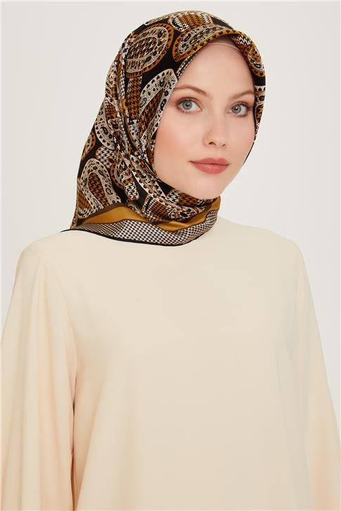 Armine Etnik Desenli Twill Saf İpek Eşarp 9208D 32