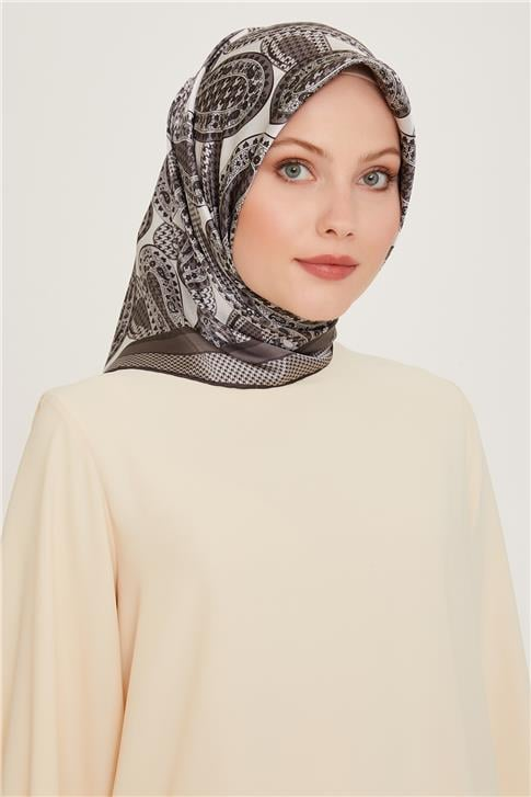 Armine Etnik Desenli Twill Saf İpek Eşarp 9208D 10