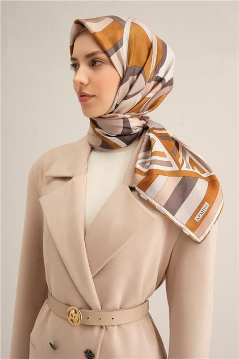 Armine Geometrik Desenli Saf İpek Sura Eşarp 9336D 83