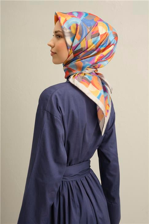 Armine Geometrik Desenli Saf İpek Sura Eşarp 9329D 01