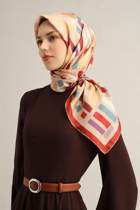 Armine Geometrik Desenli Saf İpek Sura Eşarp 9341D 80