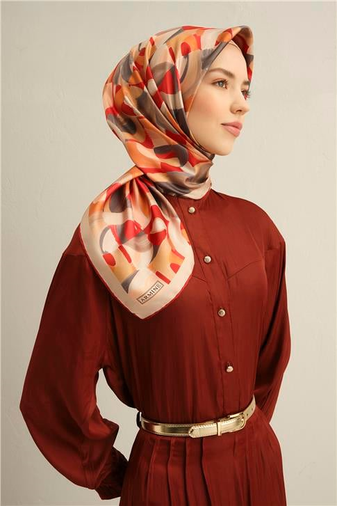 Armine Geometrik Desenli Saf İpek Sura Eşarp 9329D 02