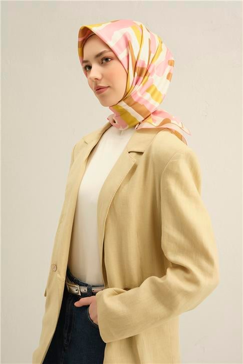 Armine Geometrik Desenli Saf İpek Twill Eşarp 9303D 34